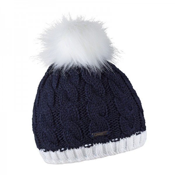 Zimní čepice s kožešinovou bambulí a kontrastním lemem, ANDREA