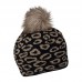 Zimní čepice s kožešinovou bambulí a leopardním vzorek, SASKIA Zimní čepice s kožešinovou bambulí a leopardním vzorek, SASKIA