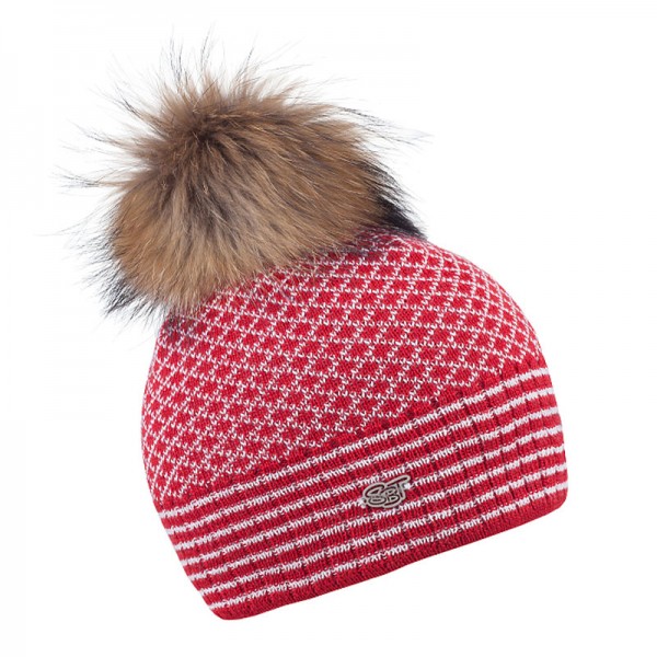 Zimní čepice s kožešinovou bambulí a retro vzorem pletení, BÁRA