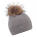 Zimní čepice s kožešinovou bambulí a retro vzorem pletení, BÁRA