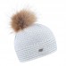 Zimní čepice s kožešinovou bambulí a retro vzorem pletení, BÁRA