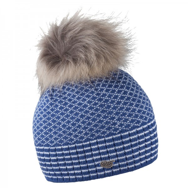 Zimní čepice s kožešinovou bambulí a retro vzorem pletení, BÁRA