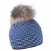 Zimní čepice s kožešinovou bambulí a retro vzorem pletení, BÁRA