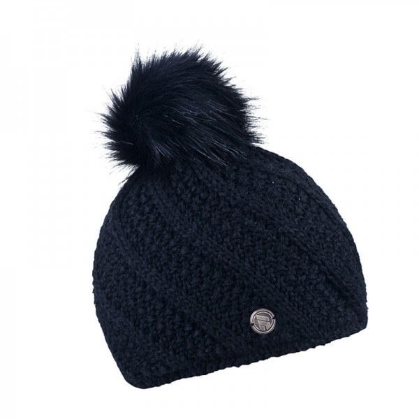Zimní čepice s kožešinovou bambulí, efektní pletení, MARTA