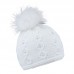 Zimní čepice s kožešinovou bambulí a kamínky, NATALIE Zimní čepice s kožešinovou bambulí a kamínky, NATALIE
