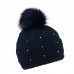 Zimní čepice s kožešinovou bambulí a kamínky, NATALIE Zimní čepice s kožešinovou bambulí a kamínky, NATALIE