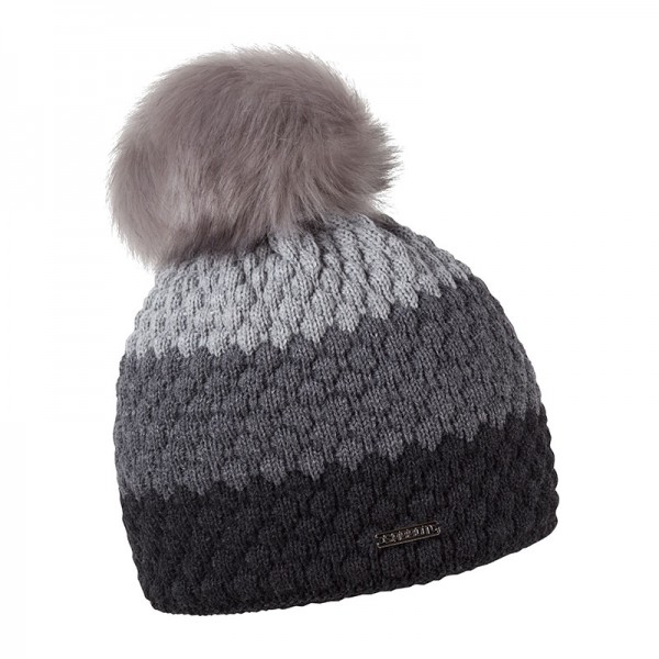 Zimní čepice s kožešinovou bambulí, efektní pletení, OLGA