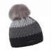 Zimní čepice s kožešinovou bambulí, efektní pletení, OLGA