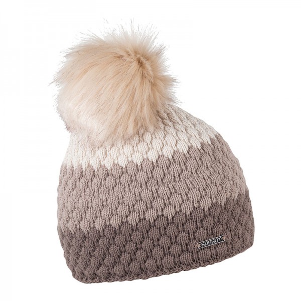 Zimní čepice s kožešinovou bambulí, efektní pletení, OLGA