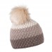 Zimní čepice s kožešinovou bambulí, efektní pletení, OLGA