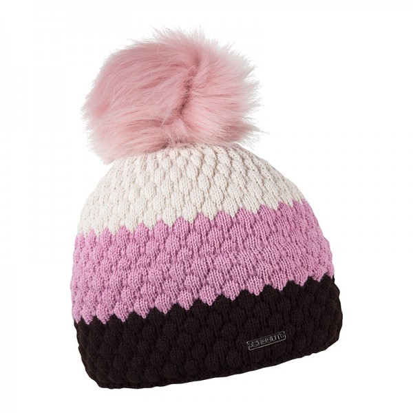 Zimní čepice s kožešinovou bambulí, efektní pletení, OLGA