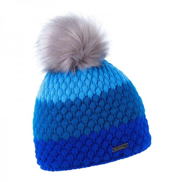 Zimní čepice s kožešinovou bambulí, efektní pletení, OLGA