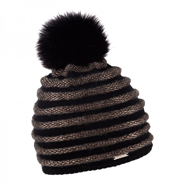 Zimní čepice s kožešinovou bambulí a výraznými pruhy, PAVLA