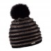 Zimní čepice s kožešinovou bambulí a výraznými pruhy, PAVLA Zimní čepice s kožešinovou bambulí a výraznými pruhy, PAVLA