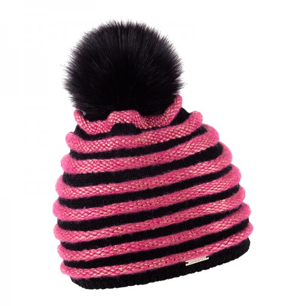 Zimní čepice s kožešinovou bambulí a výraznými pruhy, PAVLA