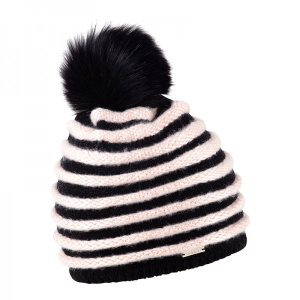 Zimní čepice s kožešinovou bambulí a výraznými pruhy, PAVLA