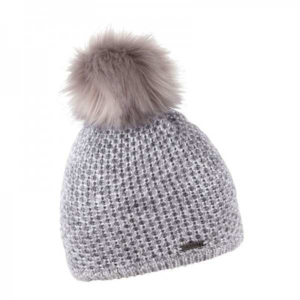 Zimní čepice s kožešinovou bambulí s luxusního materiálu s lesklým efektem, KAMILA